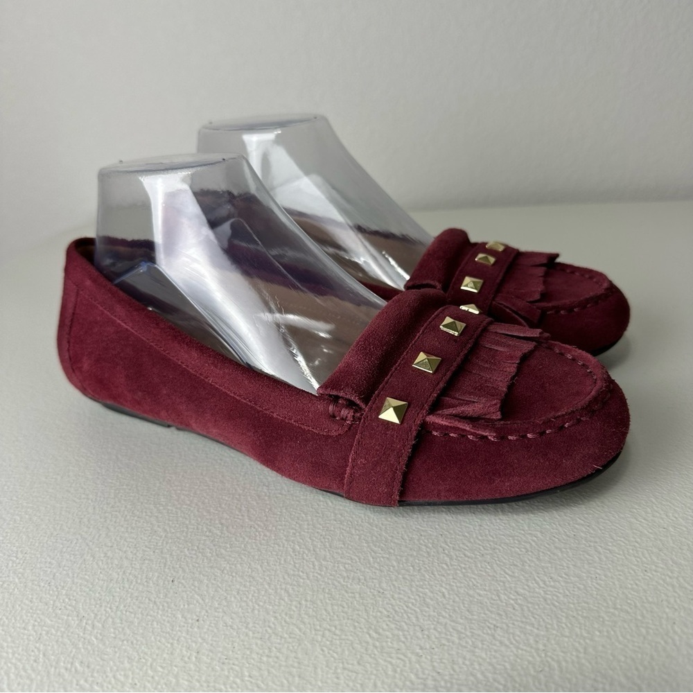 Vionic Orthaheel Burgundy Wine Red Thera Stud Fringe Slip On Moccasins Size 8.5